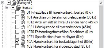 Fastighetsägarna Dokument (Vitec Dokumentmall) - Lathund, Vitec Hyra VÄLJ KONTRAKTSTYP/-ER I trädvyn till vänster presenteras alla tillgängliga mallar man kan välja. De sorteras på Kategori och Typ.
