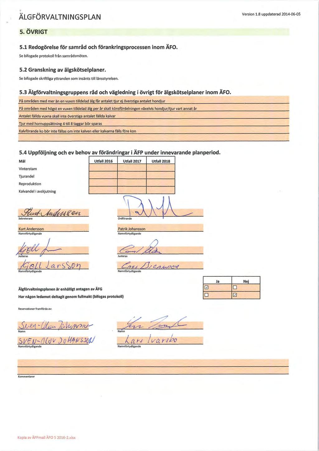 Version 1.8 uppdaterad 2014-06-08 5. ÖVRIGT 5.1 Redogörelse för samråd och förankringsprocessen inom ÄFO. Se bifogade protokoll från samrådsmöten. 5.2 Granskning av älgskötselplaner.