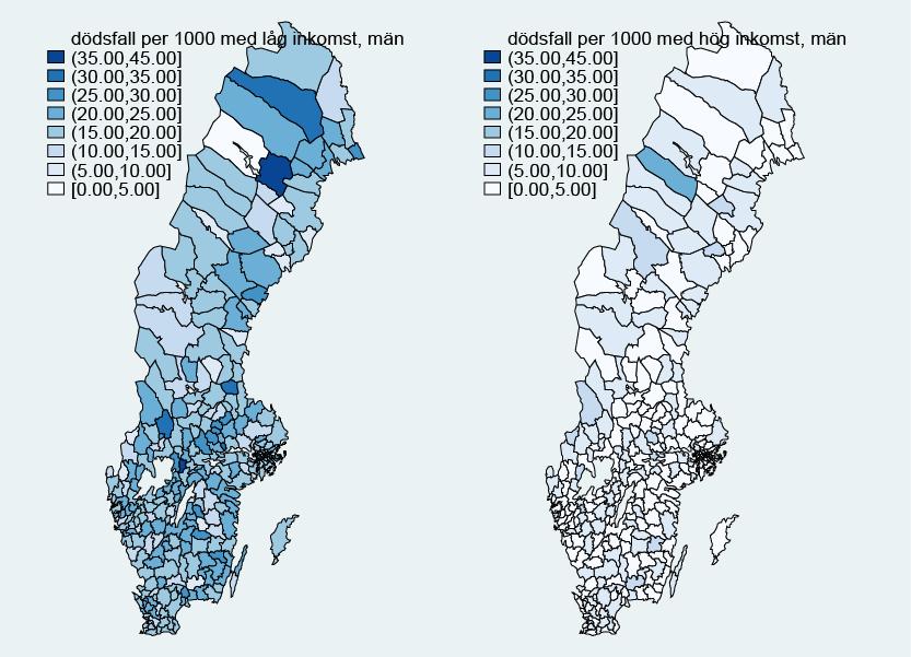 SOU 2017:47 Inledning norr och syd, eller små och stora kommuner går inte att utläsa från figurerna.