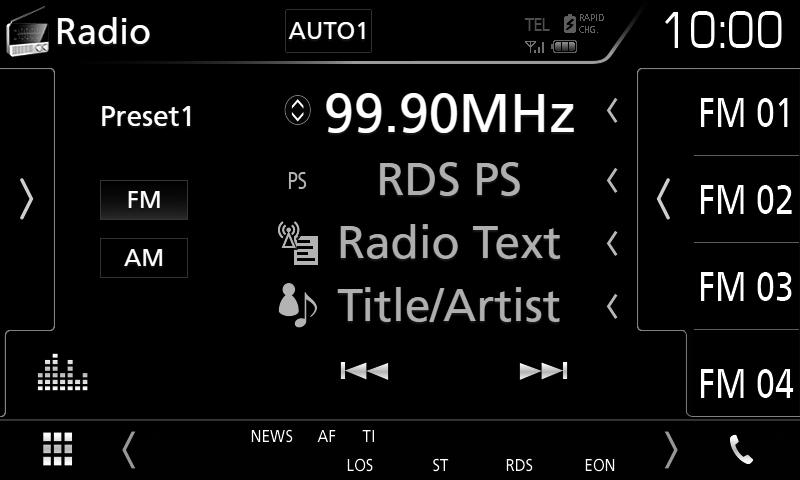 Radio Radio Radio, grundläggande användning De flesta funktioner kan utföras från skärmen för källkontroll. Tryck på [Radio]-ikonen på skärmen för val av källa när du vill öppna Radio-läget. (sid.