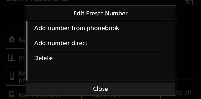 För att radera ett förinställt nummer, tryck på [Delete] och tryck sedan på [Yes] på bekräftelseskärmen.