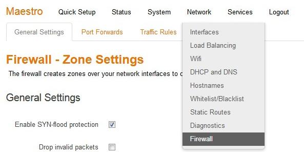 16. Gå till Network -> Firewall -> Custom Rules.