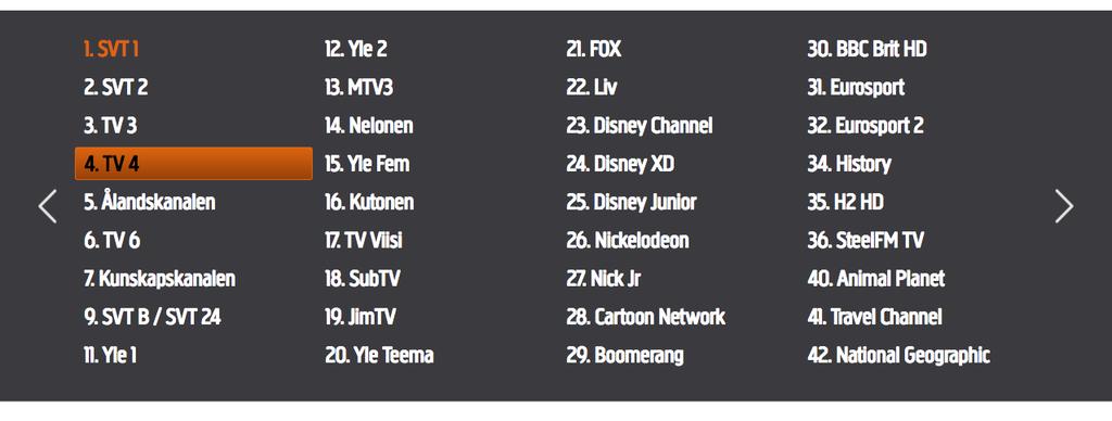 TITTA PÅ LIVE TV Du kan titta på live-tv genom att under tv-menyn välja tv. Du får fram kanallistan genom att trycka på OK-knappen medan du tittar på tv live.