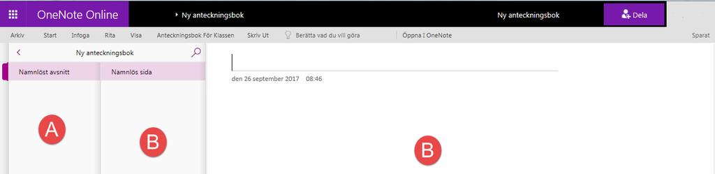 11. OneNote Din nya anteckningsbok innehåller ett namnlöst avsnitt (A) som