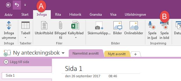 11. OneNote A: Välj Infoga och