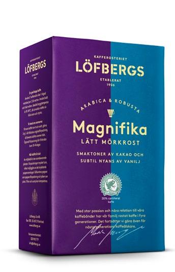 ART NR 10134 7310050001340 Kfp 7310050101347 Dfp Magnifika 450g Vår lätt mörkrostade Magnifika är ett fylligt kaffe med kakaotoner och subtil nyans av