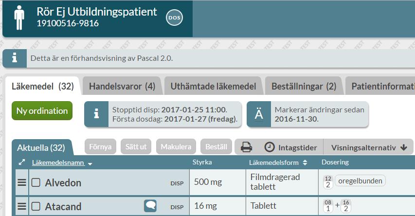 13. Godkända läkemedel För att förskriva ett godkänt läkemedel klickar du på den gröna knappen Ny ordination till vänster ovanför en patients läkemedelslista.