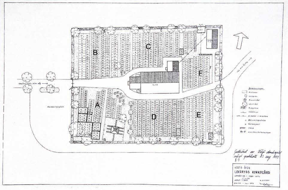 Beskrivning av kyrkogården idag Gravkarta över Lekaryds kyrkogård Allmän karaktär Lekaryds kyrkogård är en relativt liten kyrkogård med rektangulär planform.