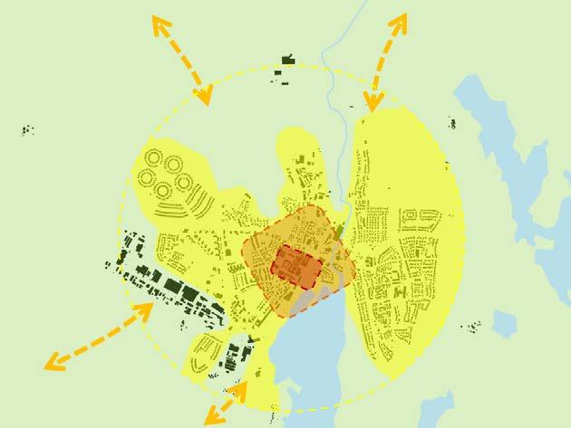 Fördjupad översiktsplan för Alvesta tätort Samrådshandling Infrastruktur och verksamheter De röda pilarna illustrerar hur Alvestas läge kan samspela med de viktiga kommunikationsstråken väg 25 och
