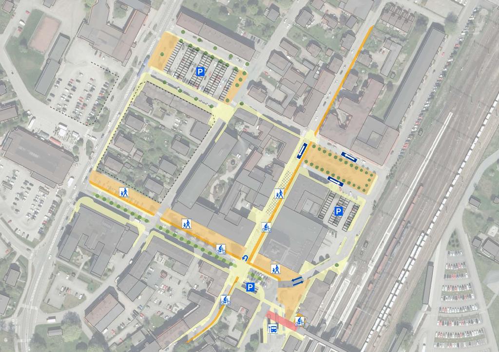 Fördjupad översiktsplan för Alvesta tätort Samrådshandling Karta över föreslagna förändringar i Alvesta centrum. Fler parkeringar tillskapas på Allbotorget.