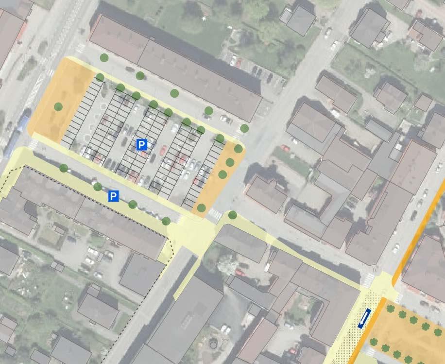 Kopplingen för gångtrafik från Storgatan via Torggatan till Allbotorget och Folkets hus är varken tydlig eller gestaltad för gående. Det utgör inget trevligt promenadstråk.