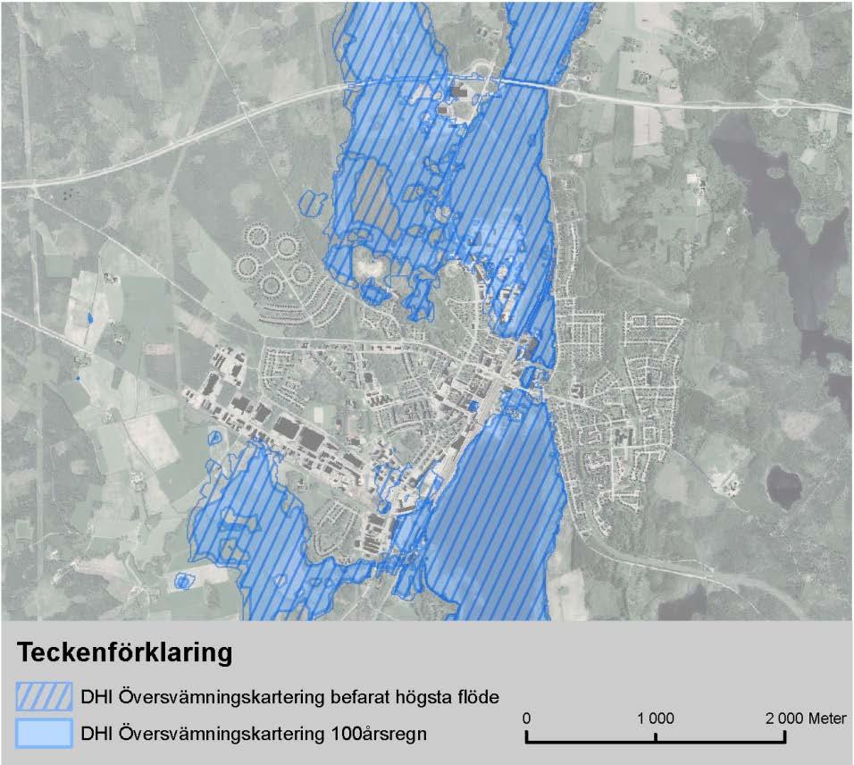 Fördjupad översiktsplan för Alvesta tätort Samrådshandling Översvämning DHI:s skyfallskartering visar de beräknade maximala vattendjupen (m) och flödeshastighet (m/s) i samband med ett framtida
