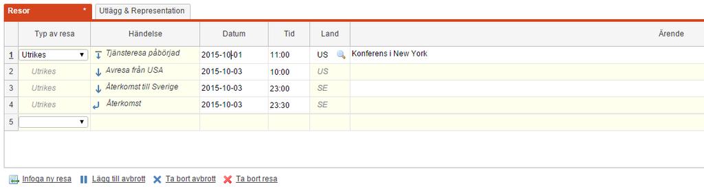 Flex HRM Travel Användarmeddelande (november 2015) 8 Avbrott på tjänsteresa Från och med version 15.3 av Flex HRM finns det möjlighet att registrera avbrott på tjänsteresor.