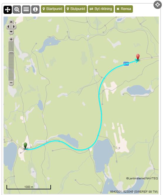 2. Urval via kartan a. Zooma i kartan så att det område du vill markera är relativt stort. b. Klicka på knappen Startpunkt ovanför kartan. c.