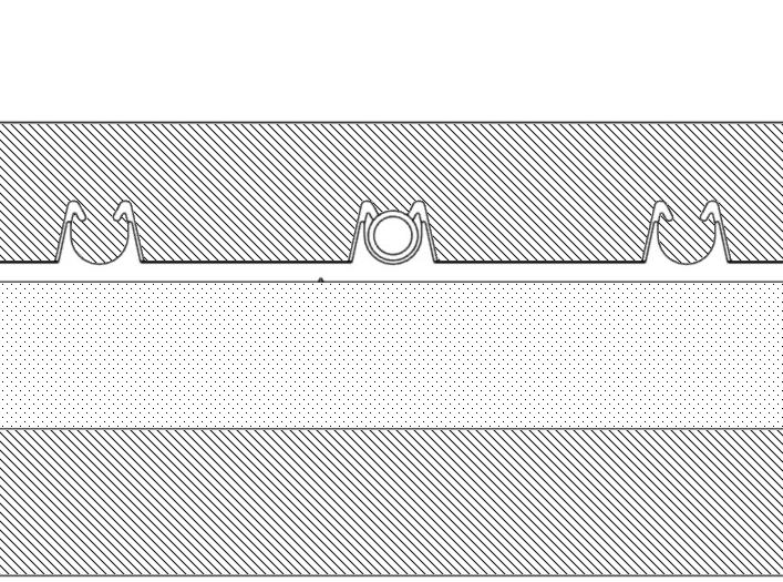 Saknas isolering kan mer än 50% av tillförd energi gå till utrymmet under. Tvåskiktsgjutning Bild 2. Rörvändningar bör ske 50-100 mm innanför insida vägg.