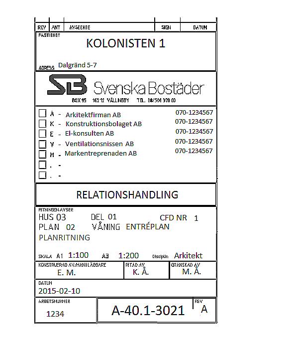 Bilaga 4 NAMNRUTANS OCH MODELLFILSRUTANS ATTRIBUTKRAV I denna bilaga visas utformningen av Svenska Bostäders namnrutor, samt vilka attribut som de innehåller.
