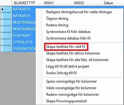 Skapa textlista för vald fil.