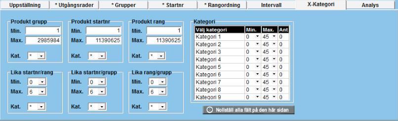 Intervall Startnummer Intervall 1 2 innebär summa startnummer på avdelningarna med de två lägsta startnumren som inträffar i vinstraden, Intervall 1 3 innebär de tre lägsta o.s.v. Om du använder Intervall 2 4 så spelar du summa startnummer på det näst lägsta numret t.
