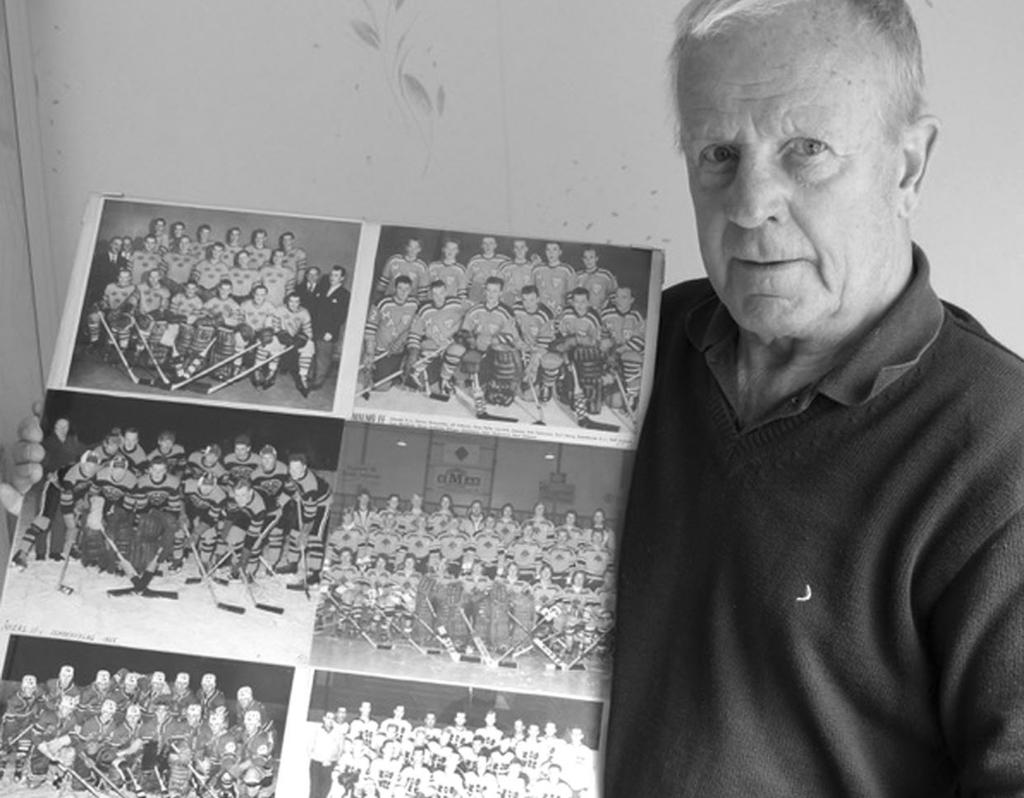 Bengt Pliggen Lindqvist med lagbilder från de hockeylag han representerat. spara för eftervärlden. Jag har alltså träffat 14 av dessa och fått veta så mycket mer om deras liv och om Åker.