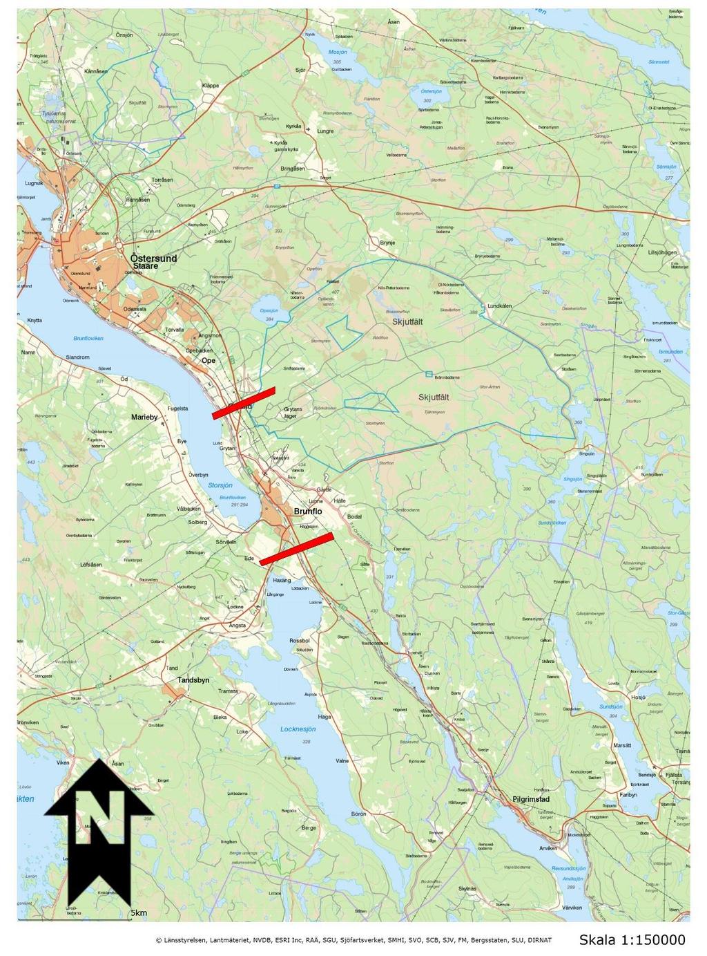 Bild 2. Översiktskarta med aktuell sträcka markerat med rött (Källa: www.lansstyrelsen.se) 2.2.1. Brister Det saknas ett sammanhängande gång- och cykelstråk i det aktuella utredningsområdet.