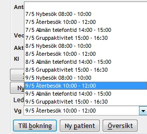 Bokad tid visas för patienten i MVK. 2= Avbokningsbar. Den bokade tiden visas för patienten i MVK och patienten kan avboka sin tid.