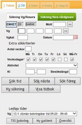 Söka tid till flera vårdgivare Funktionen ger möjlighet att söka tider i upp till fem scheman samtidigt, dock kan endast en tid bokas till en vårdgivare.