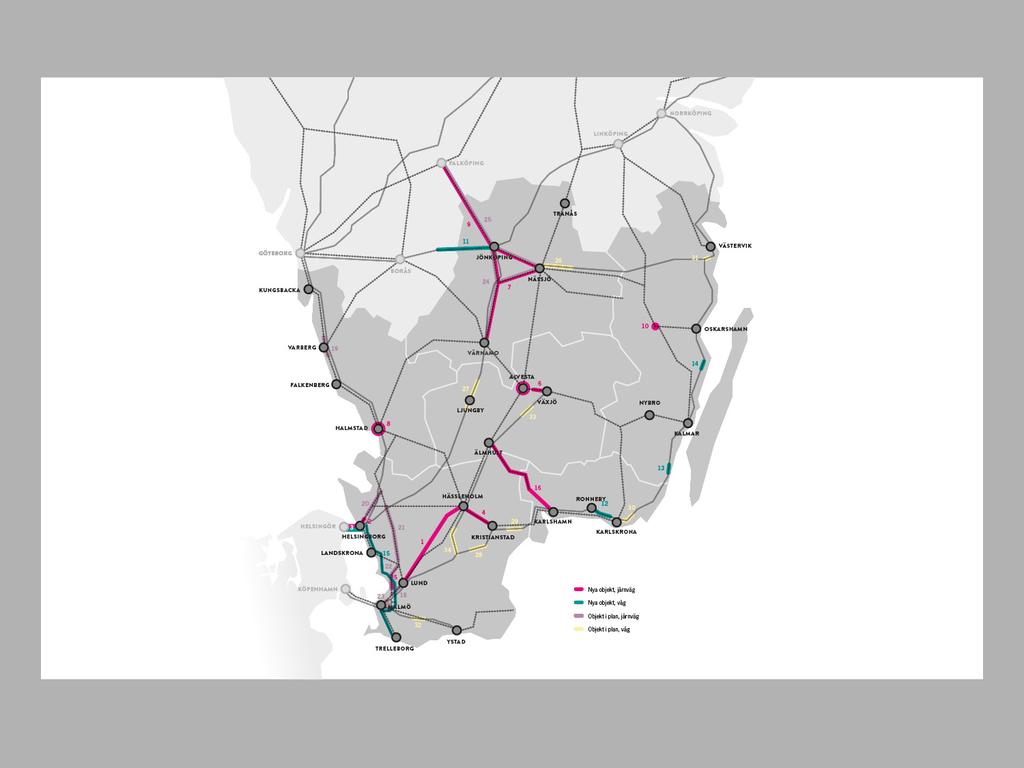 Utfall i Trafikverkets förslag på nationell plan Vi föreslår att följandeprojekt ska ingå i planerna (utan inbördes ordning) Med i förslaget Inte med i förslaget I gällande planer ingår följande