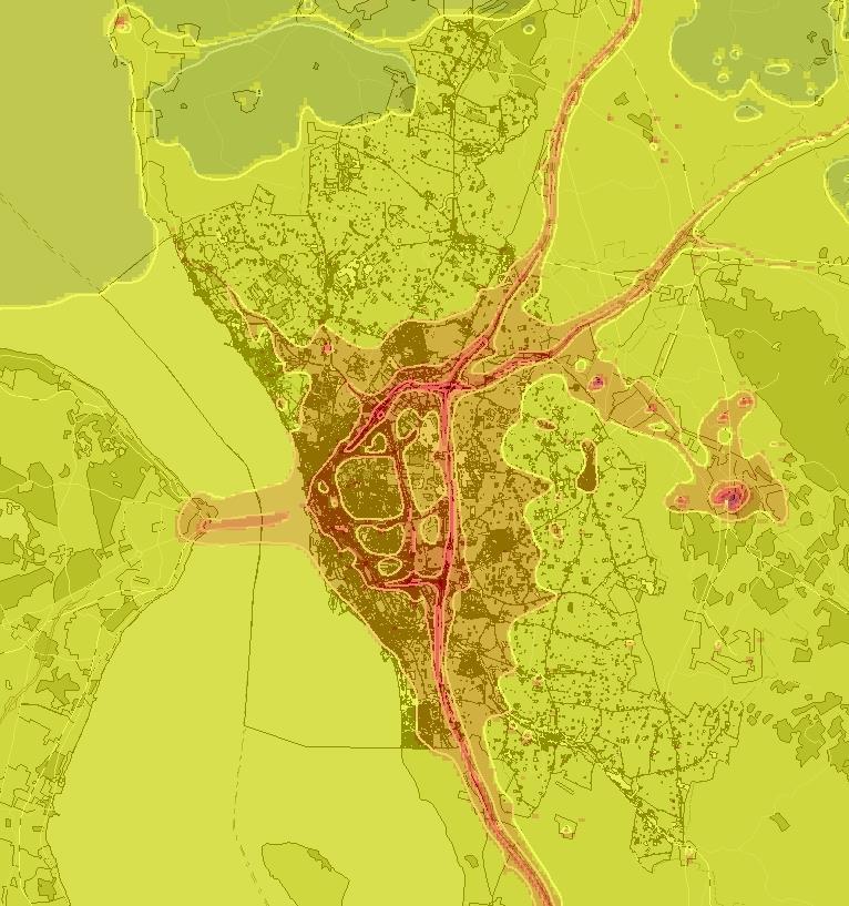 Beräknade halter (årsmedelvärde) av partiklar (PM 10 ) ligger på 14-18 g/m 3 i Helsingborgs tätort (urban bakgrund).