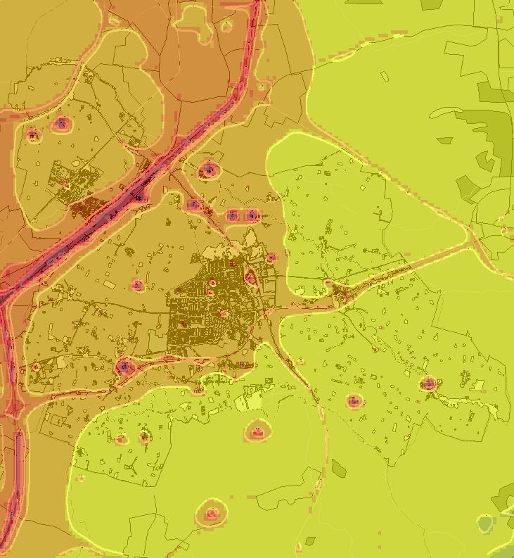 Beräknade halter (årsmedelvärde) av partiklar (PM 10 ) ligger på 13-16 g/m 3 i Staffanstorps tätort (urban bakgrund) och 13-14 g/m 3 på landsbygden.