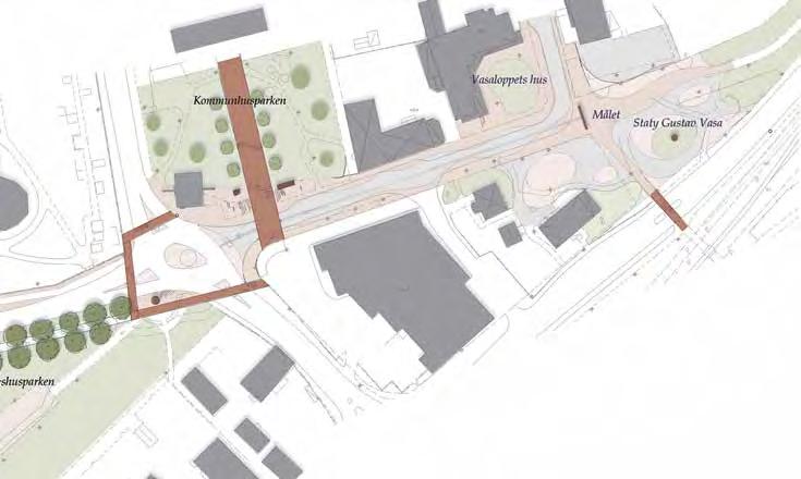 Viktiga aspekter att fånga upp i gestaltningen: Röda mattan Vid viktiga passager tvärs Vasagatan, exempelvis vid entréer till Zornmuséet och Zorngården, föreslås att röda mattan rullas ut för