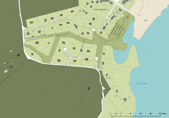 Åmåsäng, område väster badplats Åmåsäng, söder badplats Tillkommande bebyggelse bör anpassas till terrängen och naturen. Omgivande skog bör sparas i största möjliga mån.