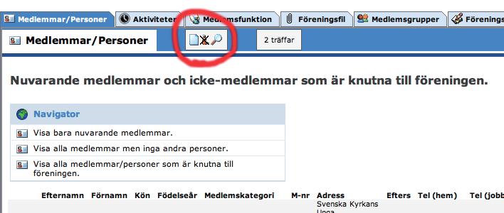 2.3.4 Gör en person till medlem För att förvandla en person till medlem gör så här: a) Sök upp medlemmen, t ex genom att titta i listan över medlemmar/personer b) Klicka en gång på medlemmens rad så