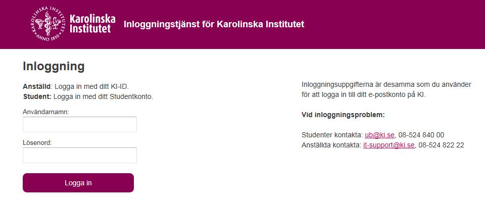 1. Logga in och logga ut Logga in: När du loggar in i utbildningsdatabasen Selma använder du KI:s inloggningstjänst CAS som är en s.k.