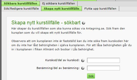 Granska kurstillfälle - så här gör du: 1) Bocka i rutan framför tillfället som du vill granska och klicka på länken Granska ovanför resultatlistan. 2) En förhandsgranskning öppnas i ett nytt fönster.