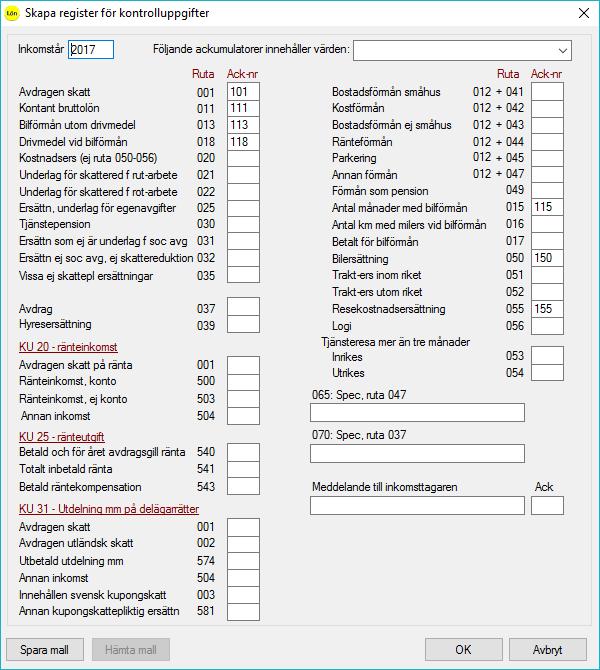 Om dina anställda har värden i ruta 047 (+012) eller 037 måste du i rutorna 065 eller 070 specificera vad som avses med en beskrivande text.