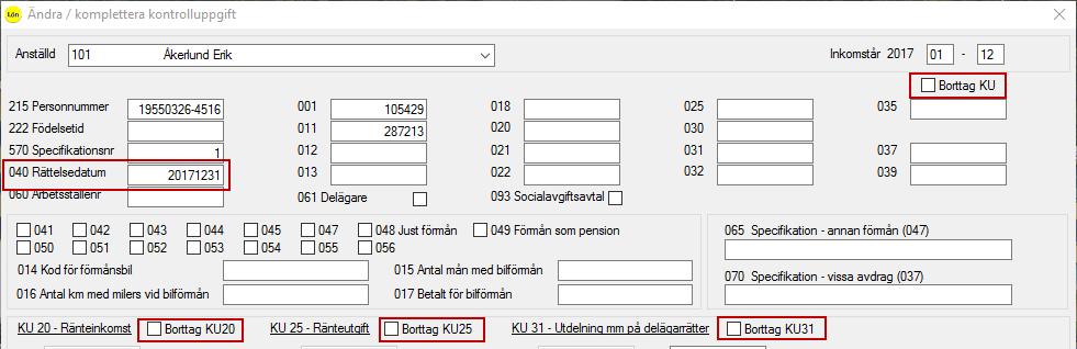 Kontrolluppgiftslistor och underlag Utskrift av summeringsunderlag Du kan välja att skriva ut summeringsunderlaget i samband med kontrolluppgifterna genom att markera rutan Inklusive