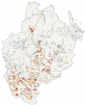 Analysen av blockdata visar att även fältstorleken har ändrats över tid, och att det finns ett samband mellan ökad fältstorlek och inriktning mot spannmålsodling.