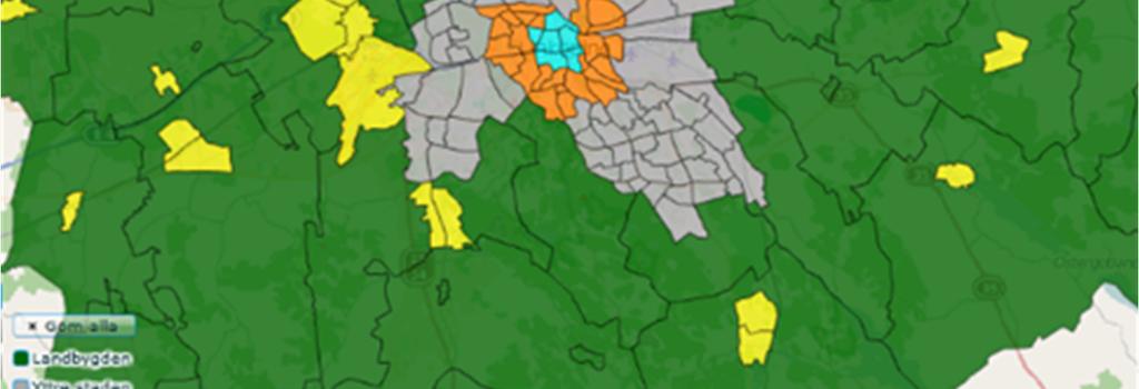 21 211 212 213 Centrala staden Halvcentrala staden Yttre staden Tätorter Landsbygden