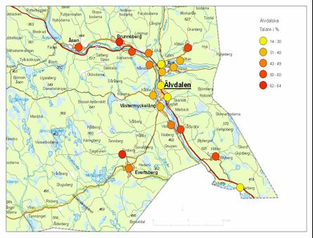 Procentuell fördelning av älvdalsktalare i