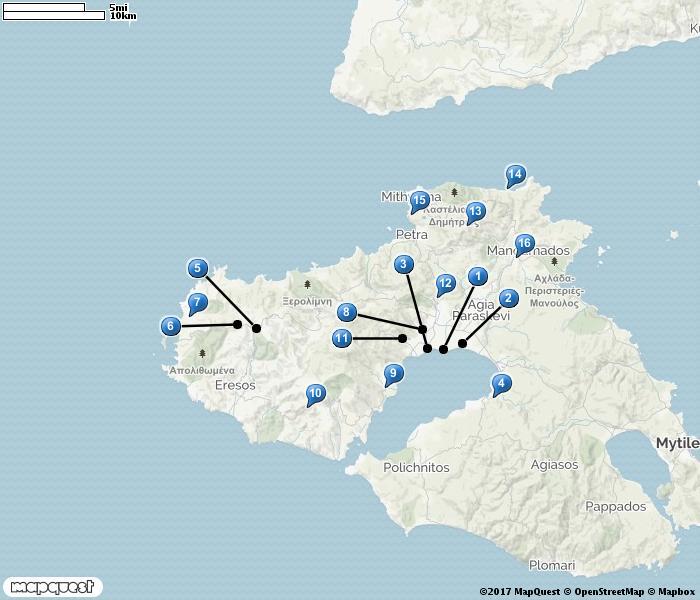 Resan i korthet Dag Orter/resplan 1 Resan startar på Mytilinis (=Lesbos) flygplats. Transport till Skala Kalloni (1 h). Natt i Skala Kalloni liksom alla övriga nätter.