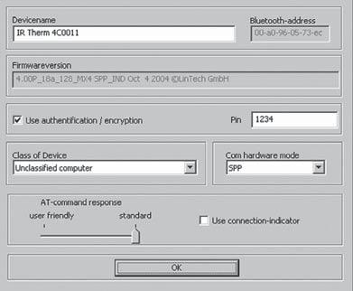 Öppna därefter Device settings. Här kan du ge termometern ett namn och ändra PIN-kod. OBS! Var noga med att komma ihåg PINkoden, då denna krävs vid överföring och anslutning med BlueTool-programmet.
