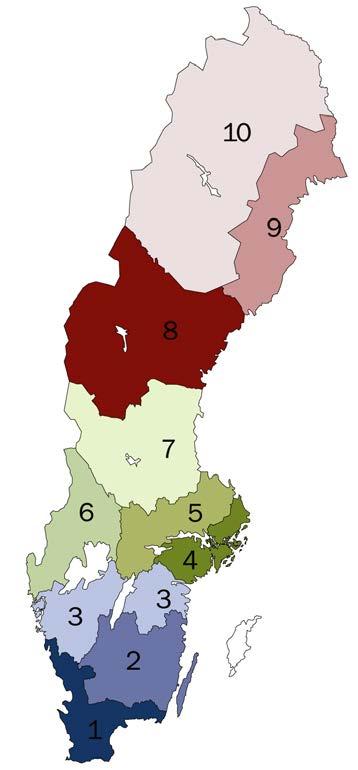 Uppsala, Västmanland och Örebro 6. Värmland och n.v. delen av Västra Götaland 7. Dalarna och Gävleborg Norra 8.