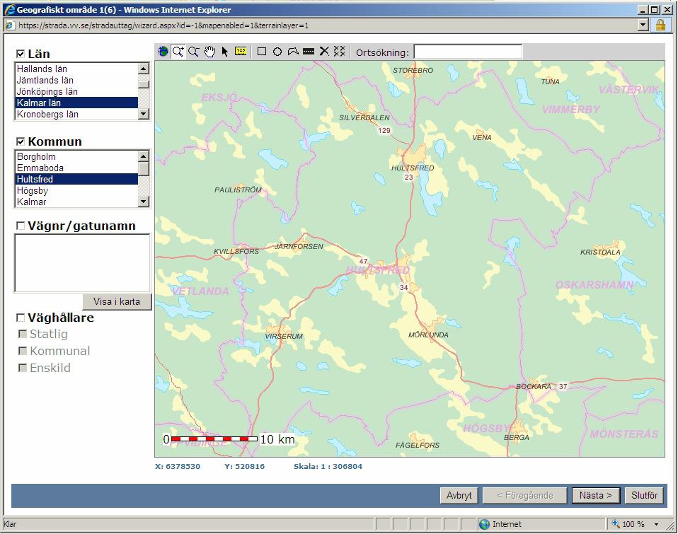 5.3.2 Val med hjälp av ritverktyg Bild 13. Urvalsdialog Geografiskt område. Med hjälp av ritverktygen kan du själv välja ett geografiskt område. Se bild 13.