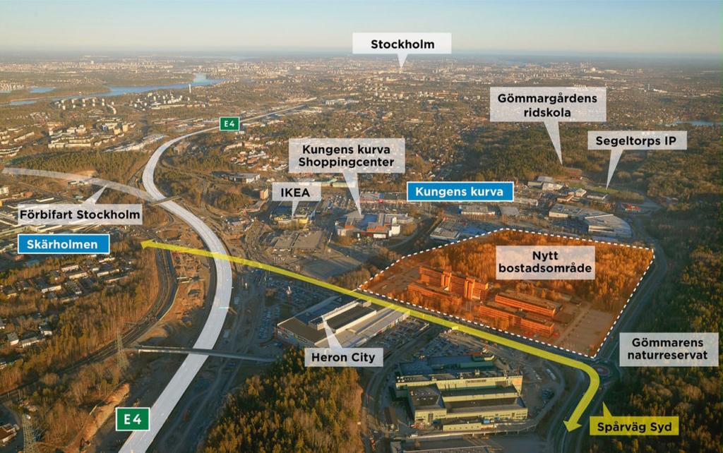 Huddinge kommun Regionala stadskärnan Kungens kurva Skandinaviens största handelsplats ska utvecklas med bostäder, KF Fastigheter har tecknat ett intentionsavtal med Huddinge kommun om att bygga