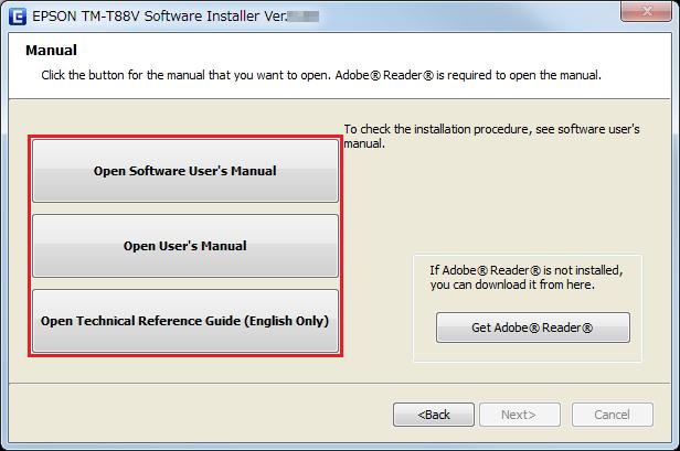 Översikt A Sätt in TM-T88V Software & Documents Disc i datorn. TM-T88V Software Installer kommer att läsas in automatiskt och EPSON TM-T88V Software Installer visas på skärmen.