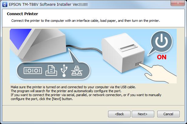 Installation D Skärmen Connect Printer (Anslut skrivare) öppnas. Anslut skrivaren till datorn och slå på skrivaren.