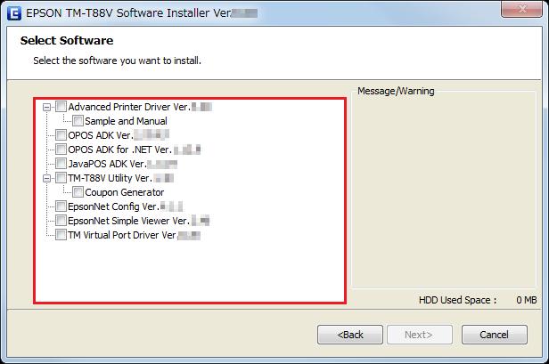Installation D Skärmen Select Software (Välj program) öppnas. Markera alternativen som du vill installera i listan. Följ sedan installationsproceduren för varje alternativ.