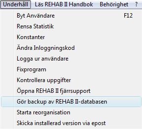 1.4.6 Inbyggd backup-funktion Här beskrivs den inbyggda backupfunktionen i REHAB II, ett enkelt sätt att göra backup av sin REHAB II -databas.