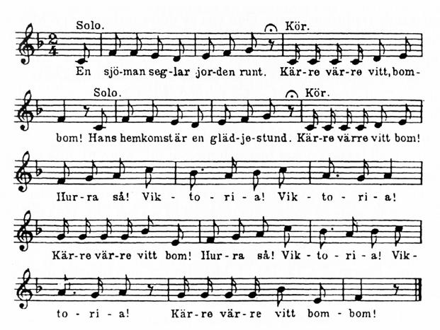 Ex. 2. En sjöman seglar jorden runt. Ur: Sternvall, Sång under segel, s. 271.
