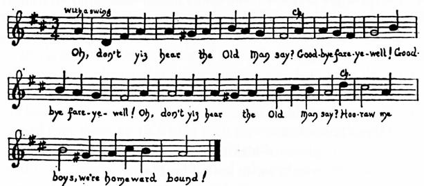 i Anders Carlssons variant har båda omkvädena en engelskspråkig förlaga, nämligen i shantyn Goodbye, fare-ye-well,